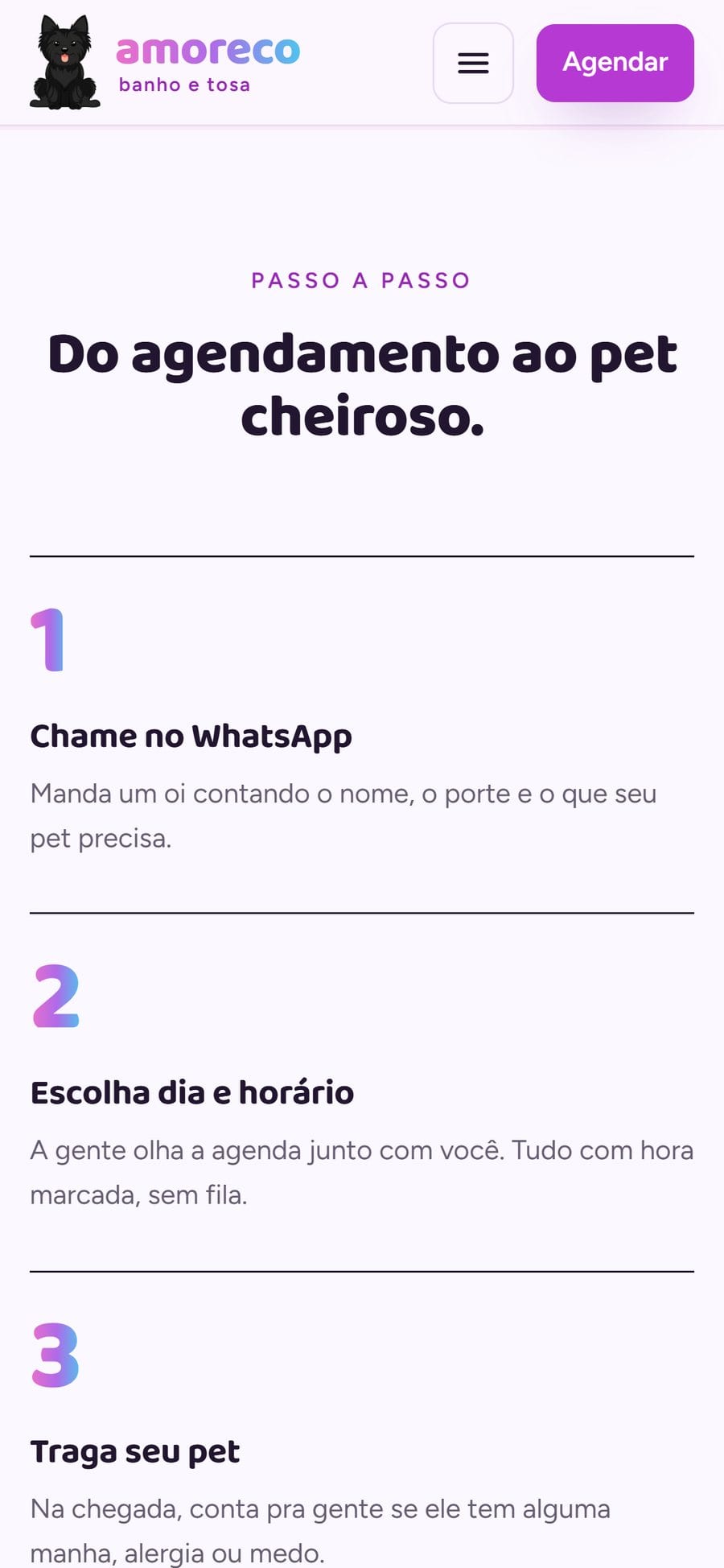 Passos do atendimento no celular.