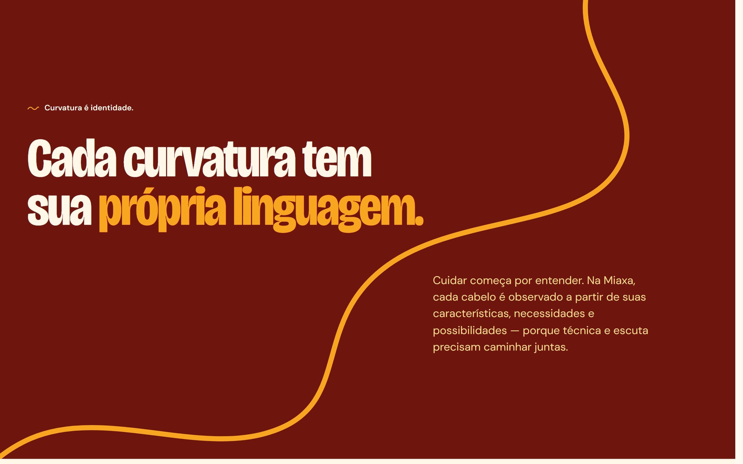 Manifesto da Miaxa em fundo vinho, com palavras que acendem durante a leitura.